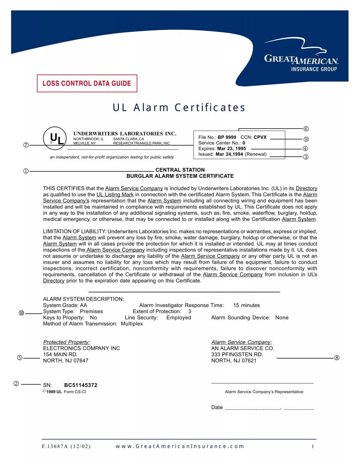 Ul Alarm Certificates U L Great American Insurance Group Ul Alarm Certificates U L Great American Insurance Group
