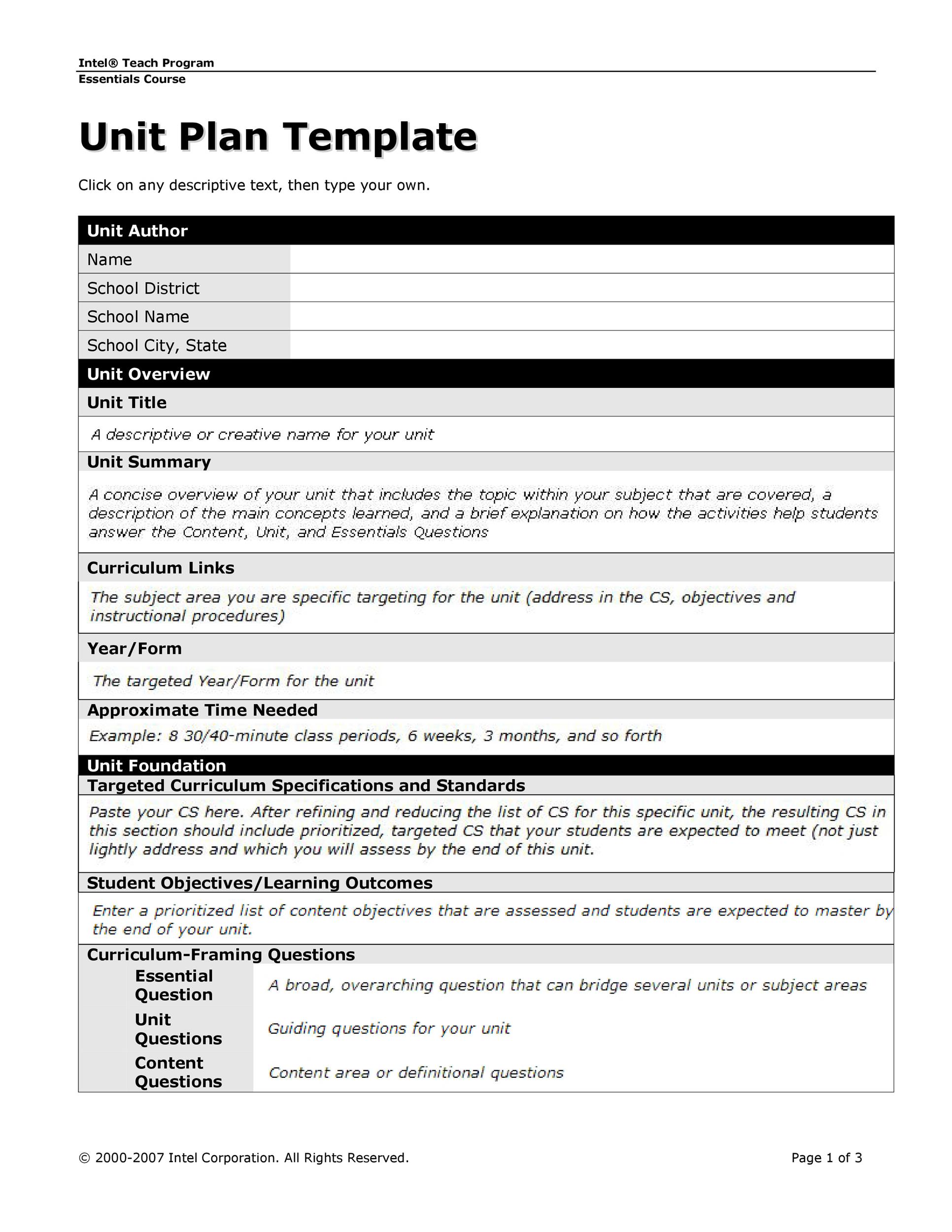 Unit Plan Templates Unit Plan Templates