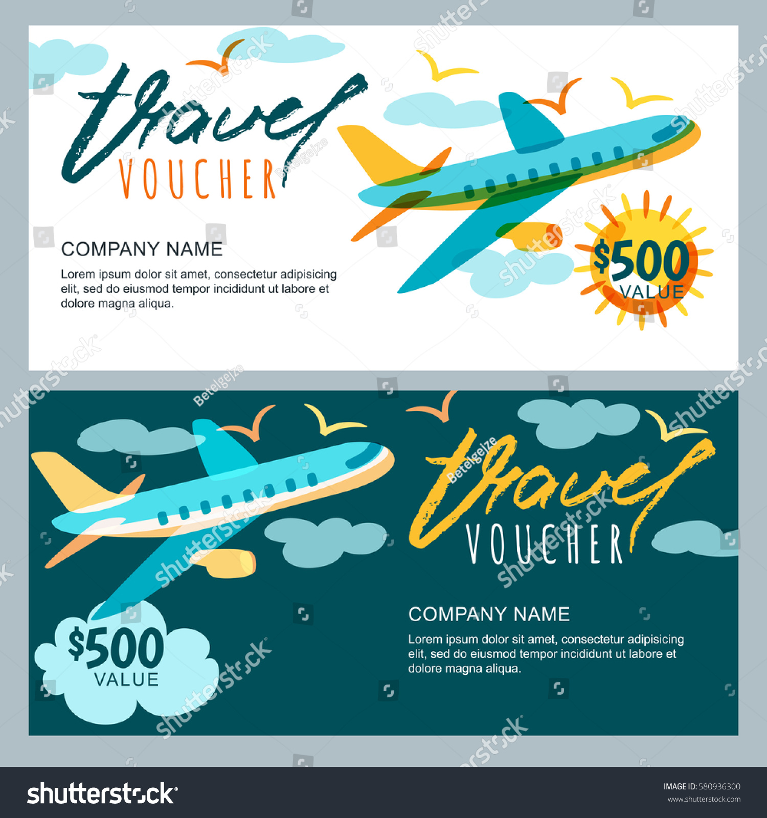Vector Gift Travel Voucher Template Multicolor 580936300