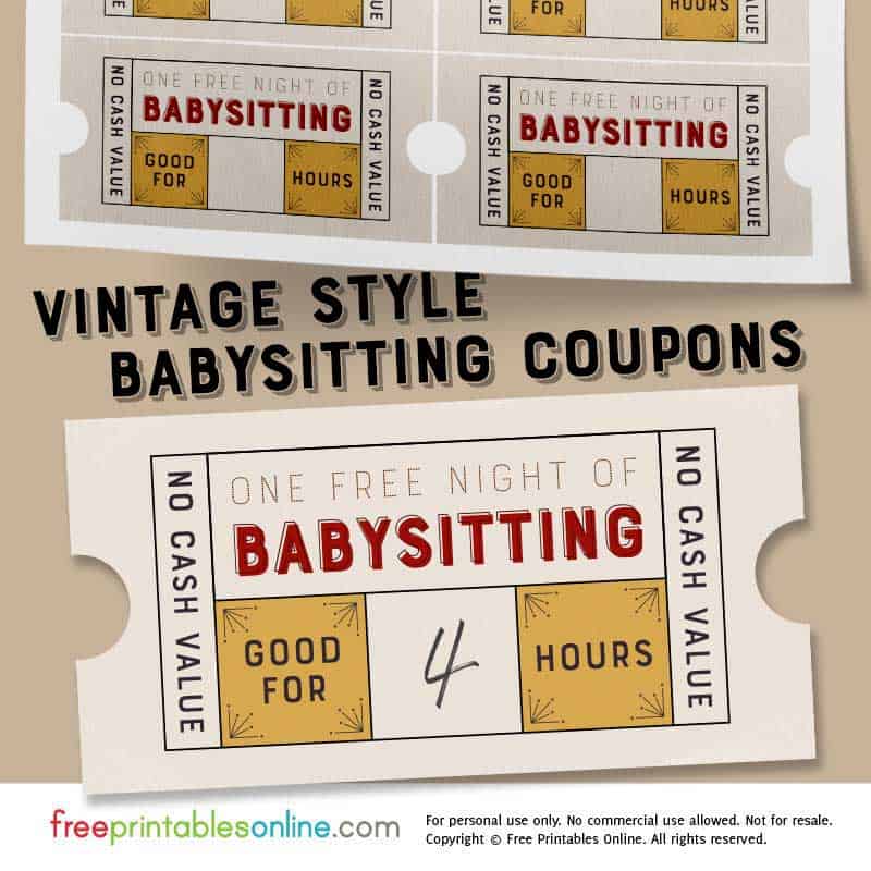 Vintage Style Free Babysitting Coupon Template