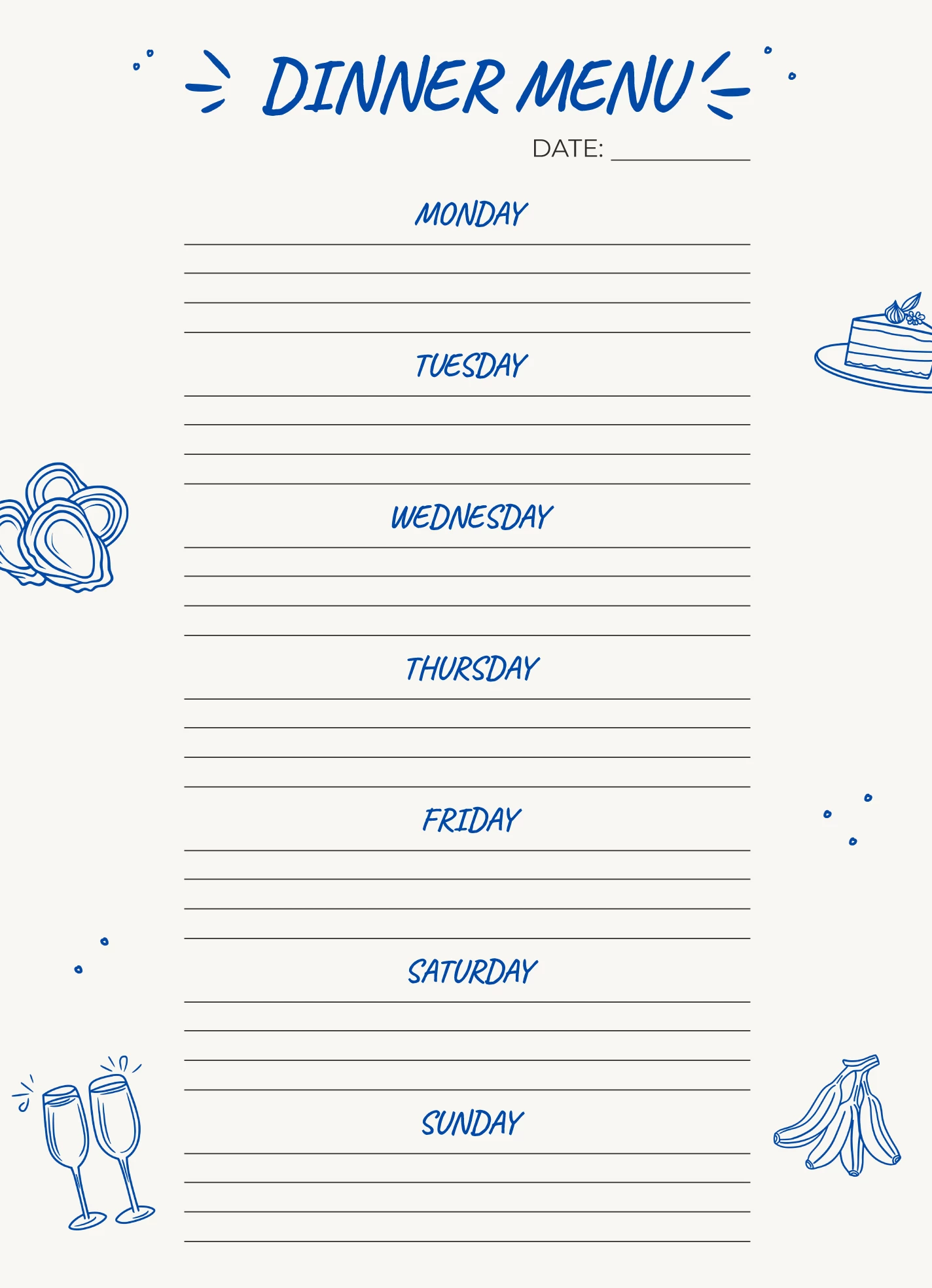 free printable dinner menu template