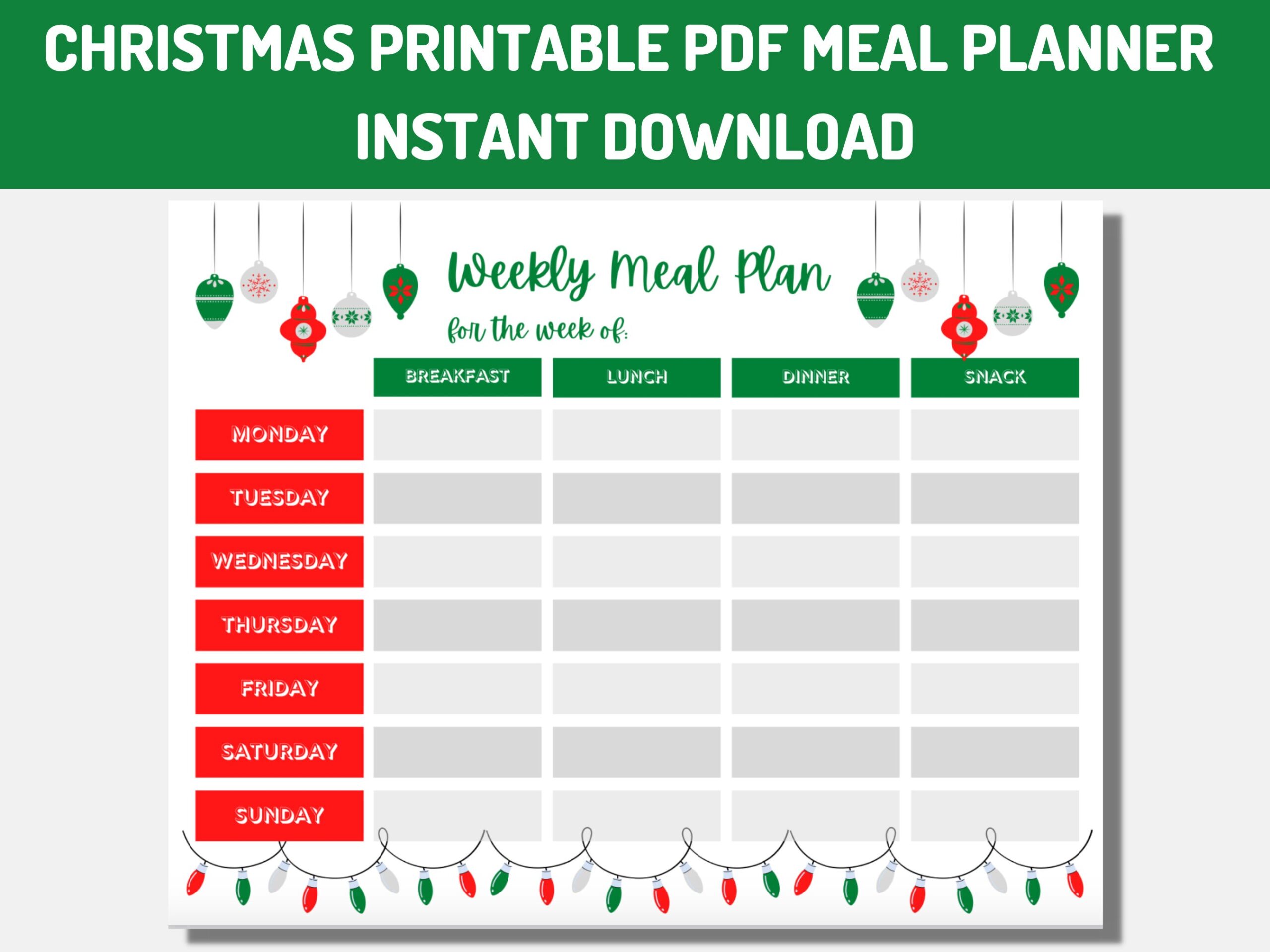 Weekly Meal Planner Printable Christmas