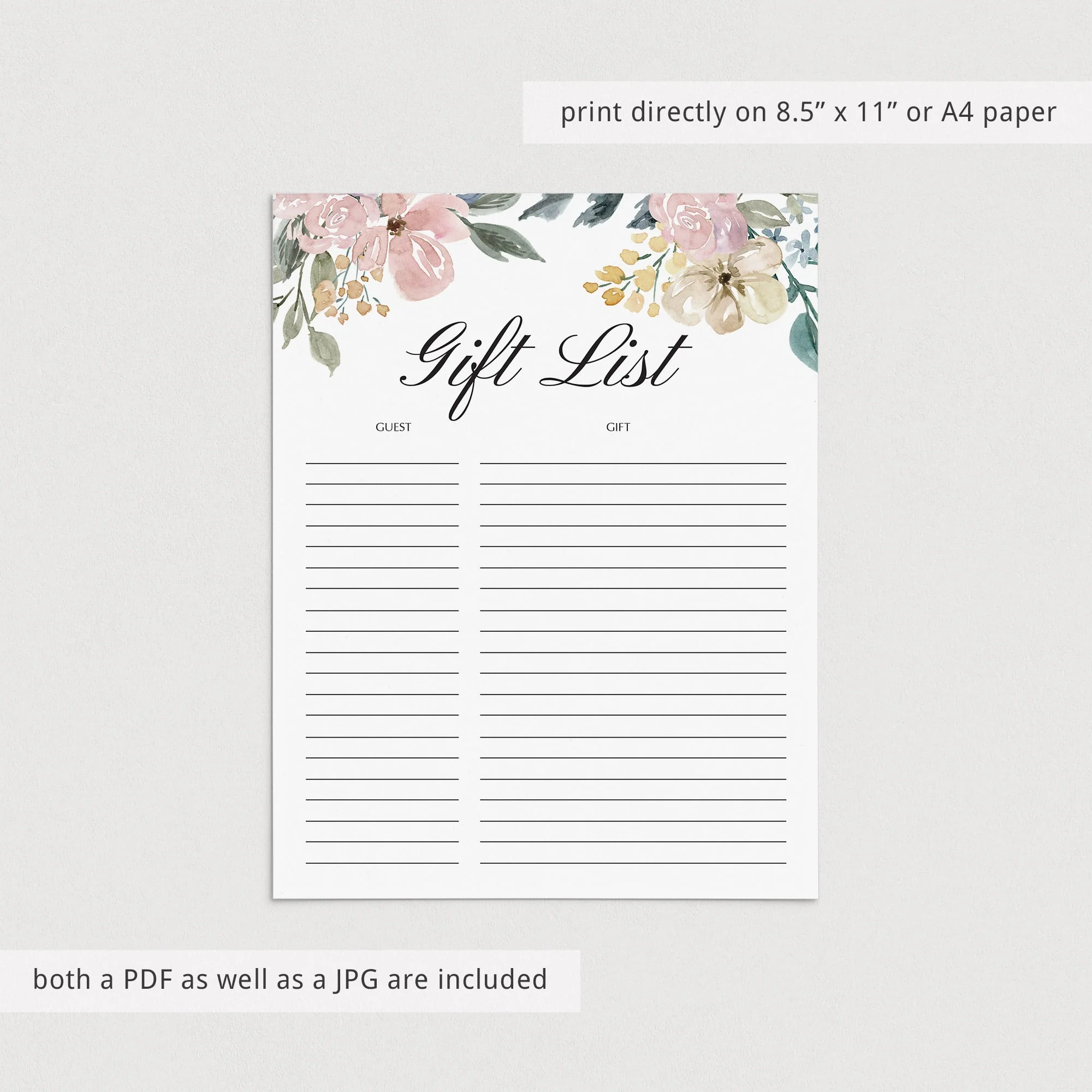 Whimsical Shower Gift List Printable