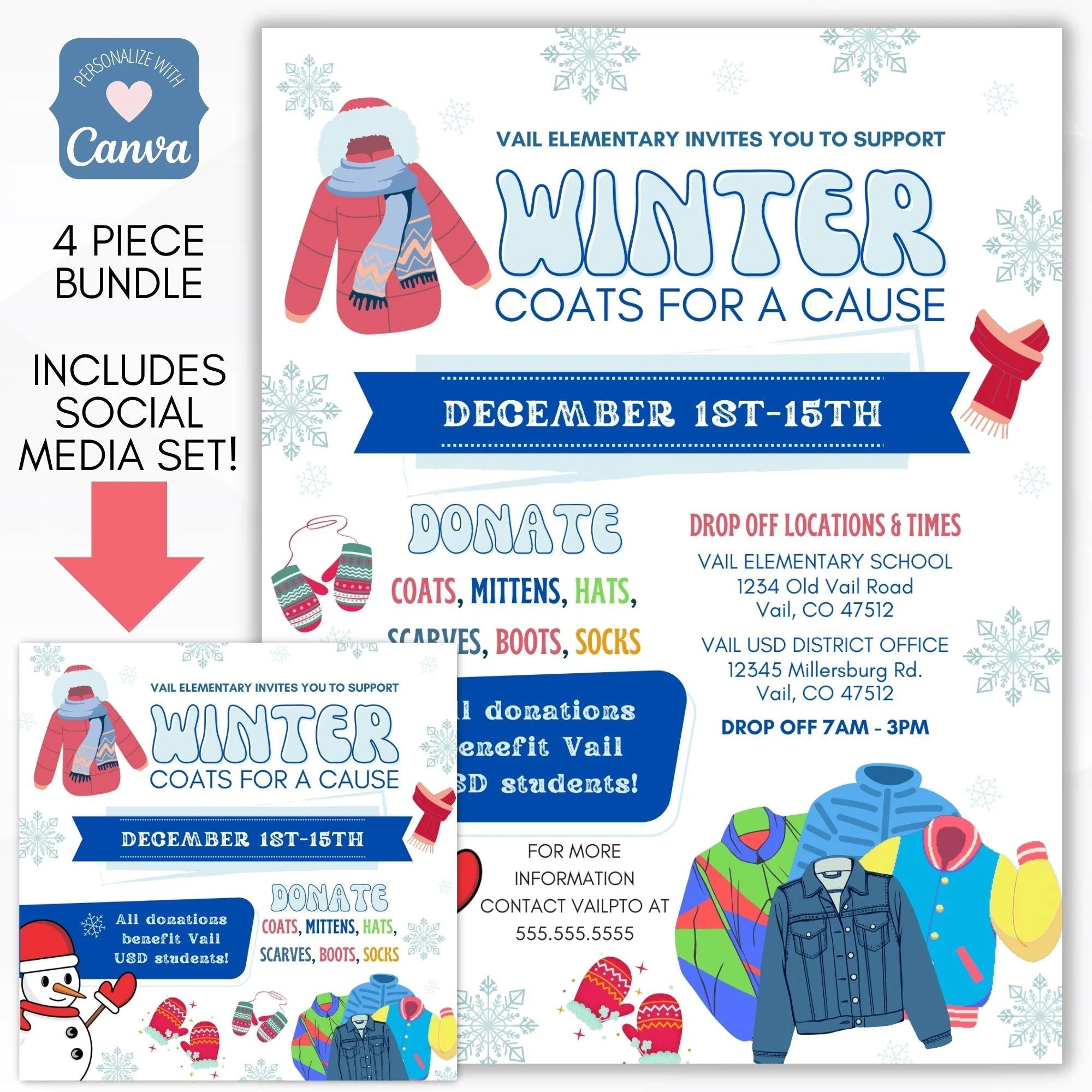 Winter Coat Drive Flyer Social Media Template Bundle Winter Coat Drive Flyer Social Media Template Bundle
