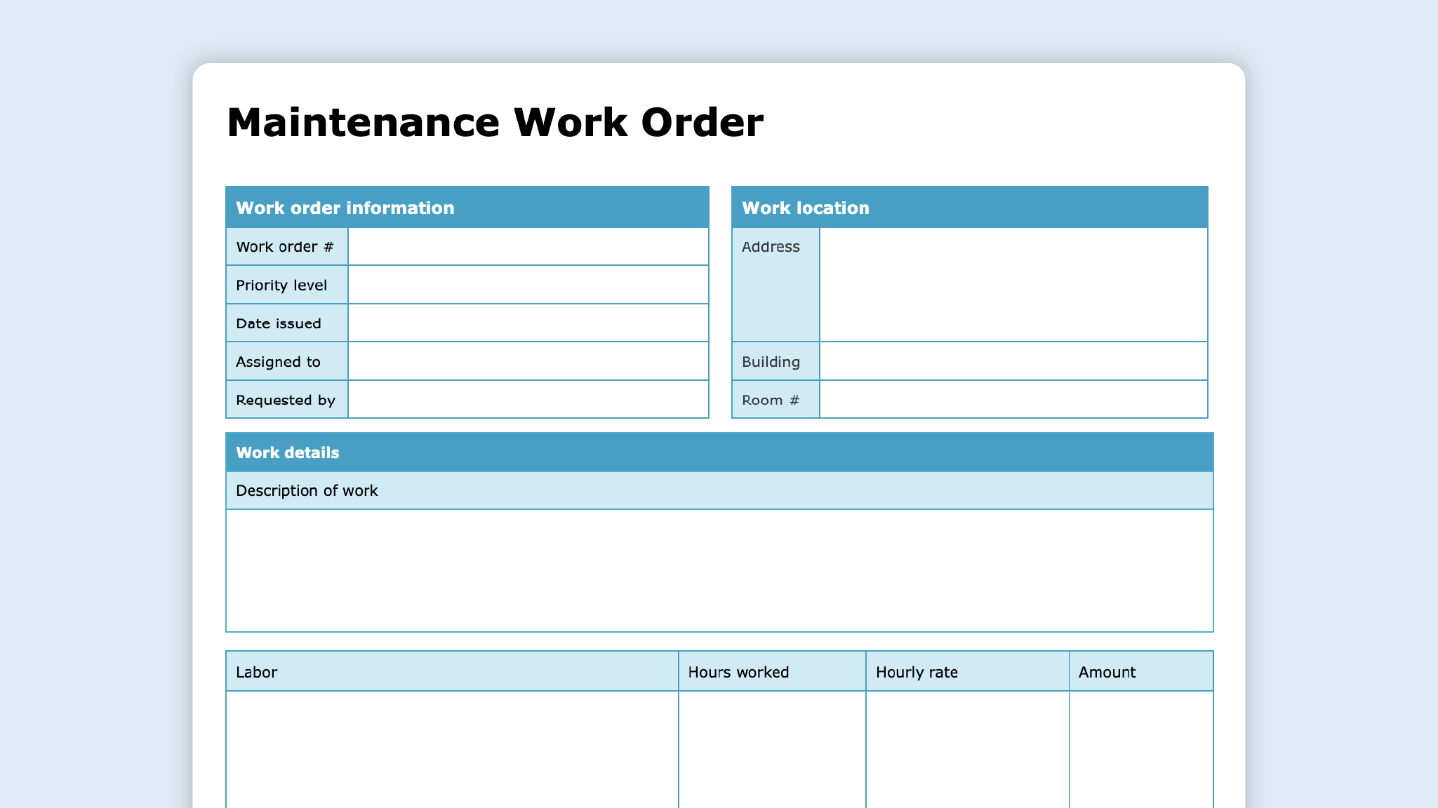 Work Order Form Template