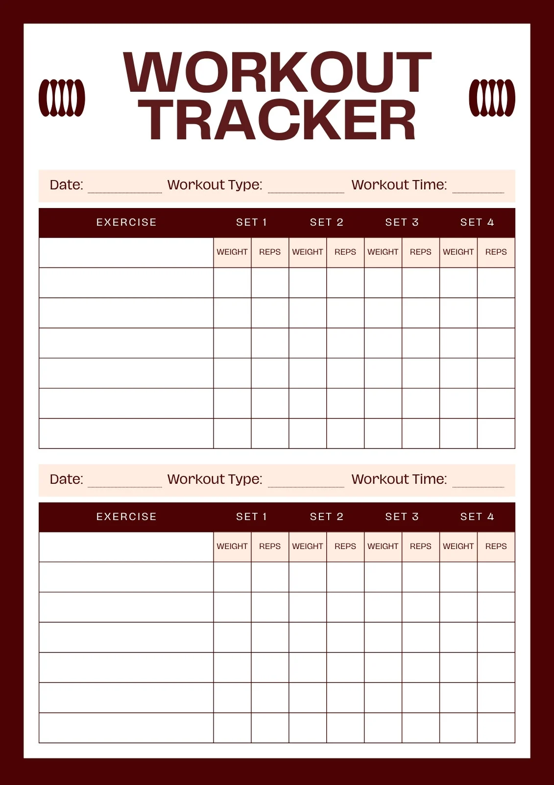 free printable fitness journal template