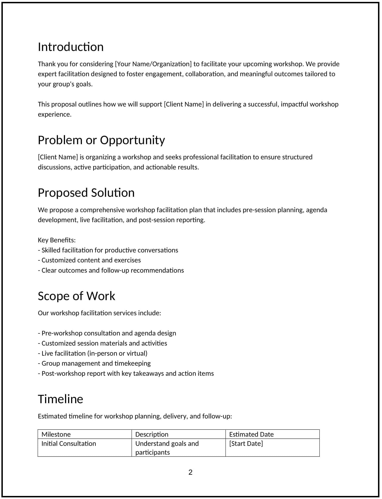 Workshop Facilitation Proposal Free Template