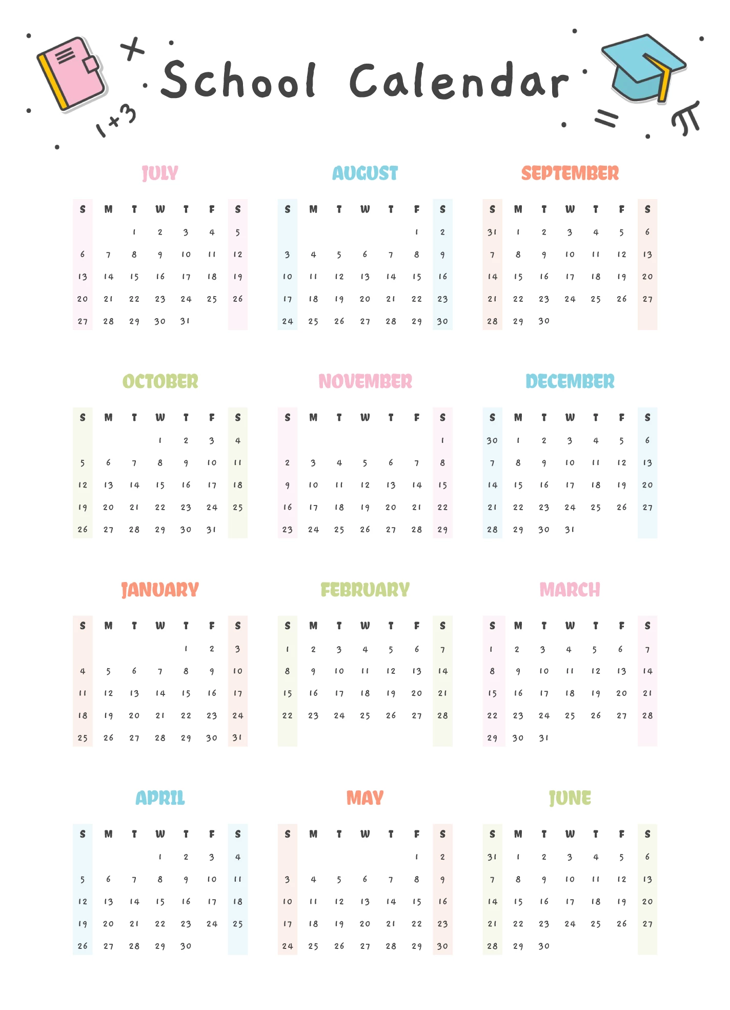 Yearly School Calendar 2024 2025 Free Google Docs Template Yearly School Calendar 2024 2025 Free Google Docs Template